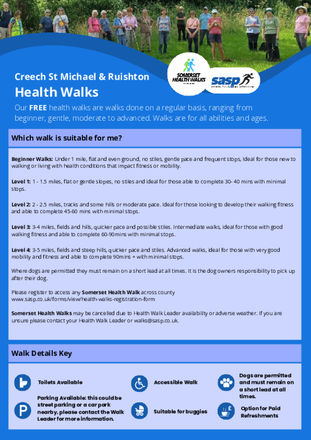 Creech St Michael and Ruishton Walks Schedule